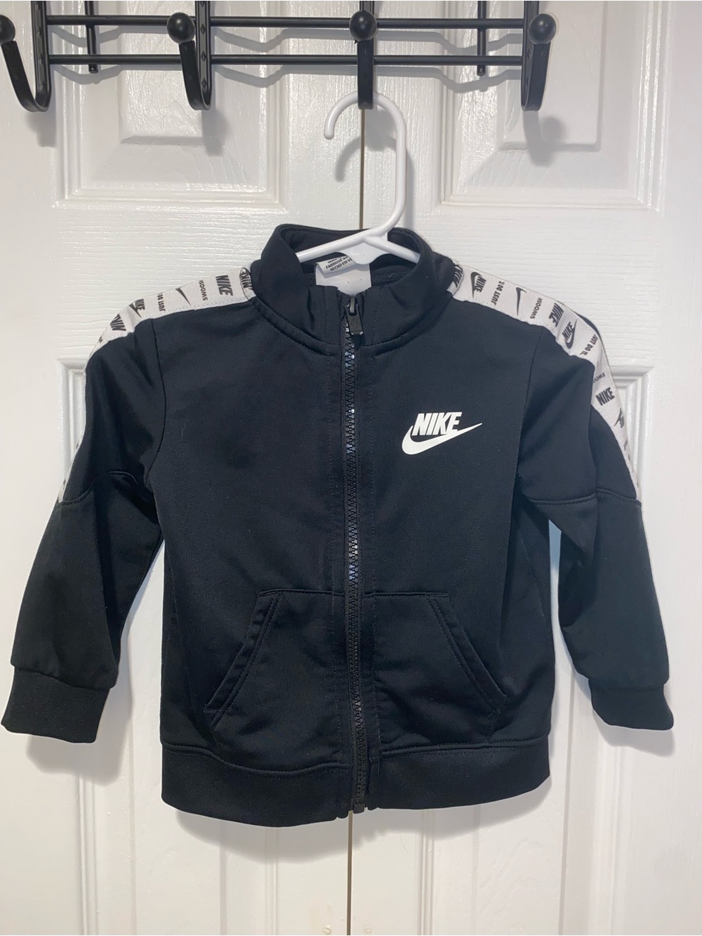 Nike Black Kids Full-Zip Hoodie with White Logo and Shoulder Tape 18M